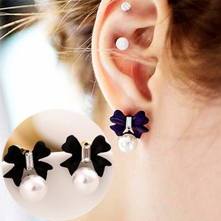 Earings ต่างหูประดับโบว์คริสตัลสำหรับผู้หญิง 1 คู่