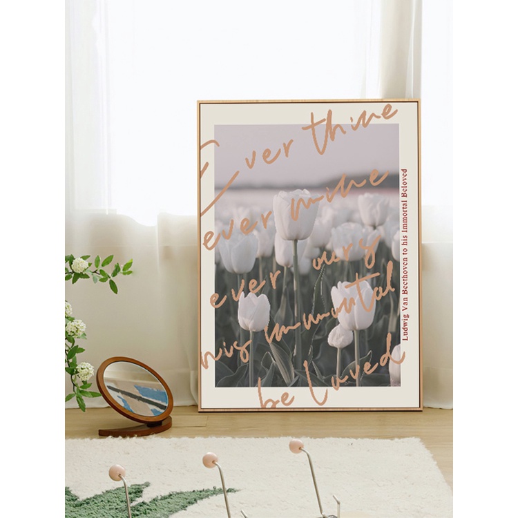 【พร้อมกรอบไม้】ภาพโปสเตอร์ ผ้าแคนวาส พิมพ์ลายดอกไม้ สีชมพู สไตล์นอร์ดิก สําหรับตกแต่งผนังบ้าน ห้องนั่งเล่น