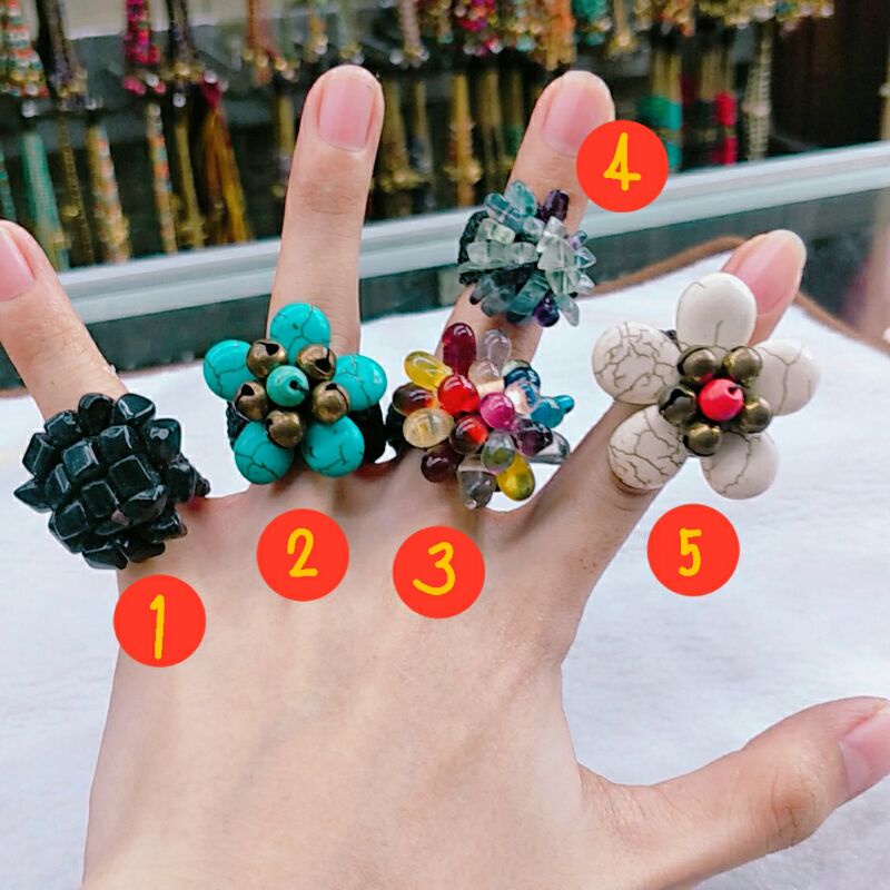 พร้อมส่ง แหวนสไตล์ฮิปปี้ โบฮีเมียน หินแท้ แฮนเมดสวยๆ