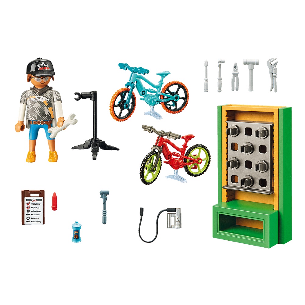 Playmobil 70674 Bike Workshop Gift Set แอคชั่นฟิกเกอร์ ชุดของขวัญ เวิร์กช็อปจักรยาน