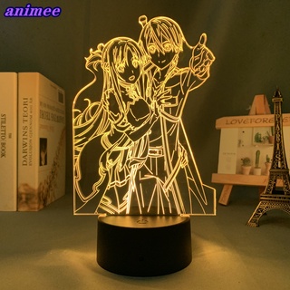 โคมไฟตั้งโต๊ะ Led รูปการ์ตูนอนิเมะ Sword Art Online Kirito and Asuna 3d สําหรับตกแต่งห้องนอน ของขวัญวันเกิด SAO+W*Y