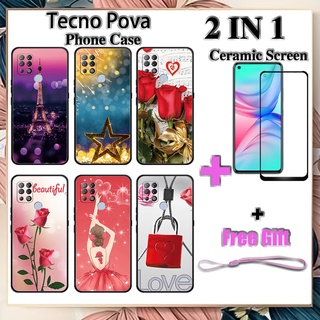 2 IN 1 Tecno Pova เคสโทรศัพท์ พร้อมกระจกนิรภัย เซรามิค ป้องกันหน้าจอ โค้ง ฟิล์มนิรภัย โรแมนติก