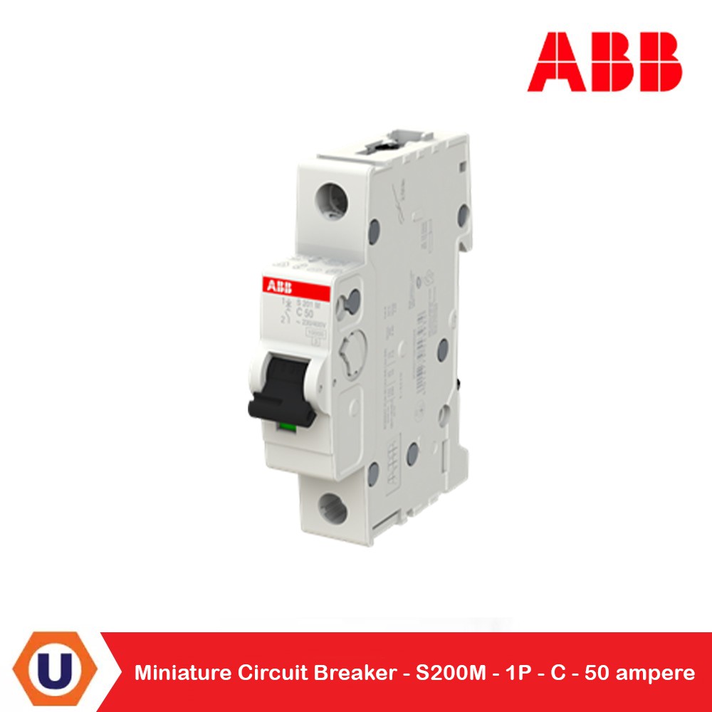ABB รหัส S201M-C50 เมนเซอร์กิตเบรกเกอร์ 1P, 50A, 10kA ป้องกันการใช้กระแสไฟเกินกำหนด | Ucanbuys