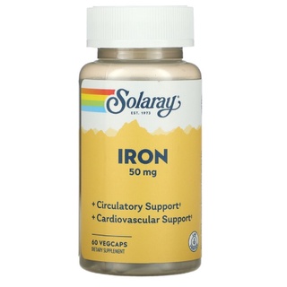 ธาตุเหล็ก Solaray, Iron, 50 mg, 60 VegCaps