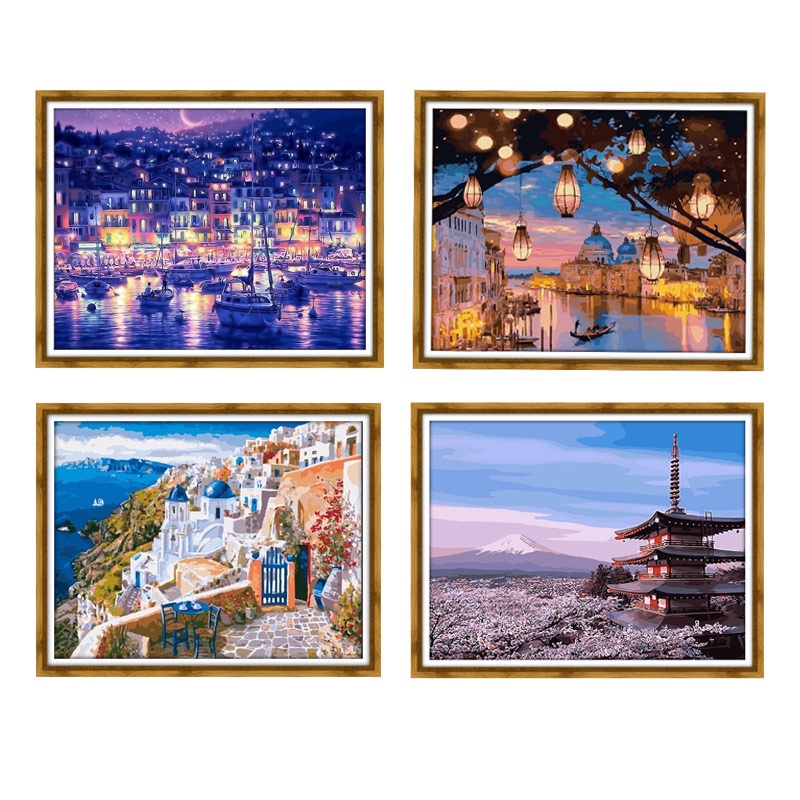 Ks ภาพจิตรกรรมบนผ้าใบลาย Scenery Wooden Photo Frame สําหรับติดตกแต่งผนังบ้าน 40x50ซม. [พร้อมส่ง]