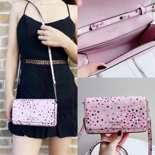 🎀 (สด-ผ่อน) กระเป๋าสะพายสีชมพูลายจุด WLR00182  Small Flap Crossbody Kate Spade Staci Festive Confetti Small Flap