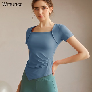 Wmuncc 2023 เสื้อยืดแขนสั้น รัดรูป ระบายอากาศ เหมาะกับการเล่นโยคะ ฟิตเนส แฟชั่นฤดูร้อน สําหรับผู้หญิง