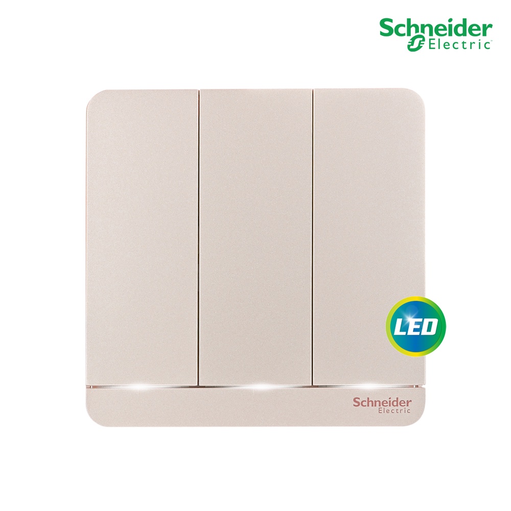 Schneider สวิตช์ไฟทางเดียว 3 ช่อง สีทอง มีไฟ LED  สีทอง รุ่น AvatarOn E รหัส E8333L1LED_WG_G5
