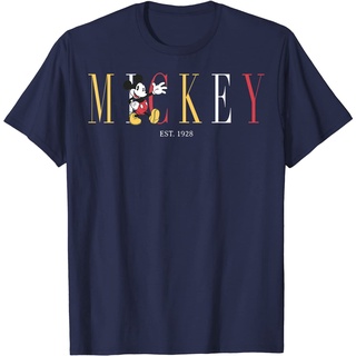 ROUND คอลูกเรือเสื้อยืด พิมพ์ลาย Disney Mickey Mouse Est. 1928-4XL