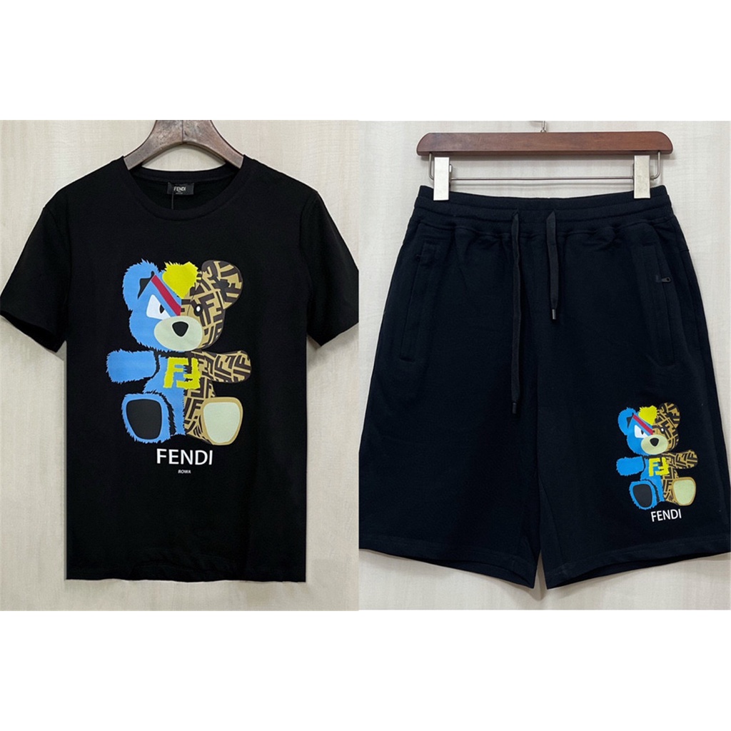 Fend1 ใหม่ กางเกงกีฬาขาสั้น ผ้าฝ้าย พิมพ์ลายตัวอักษรหมี เหมาะกับฤดูร้อน สําหรับผู้ชาย 2022