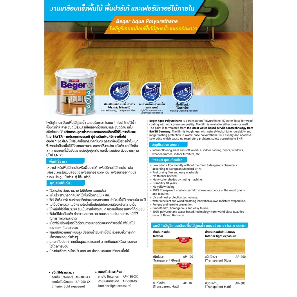 Beger Aqua Sanding Sealer AP-500 ยูรีเทนสูตรน้ำ ยูรีเทนรองพื้น ซีลเลอร์ รองพื้นยูรีเทน 3.5ลิตร AP500 - รูปที่ 5