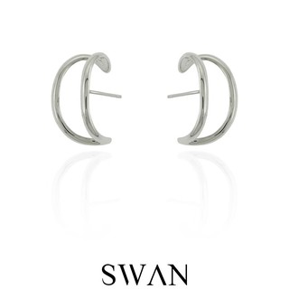 SWAN - Lara Double Earring ต่างหูเจาะเงินแท้ ทรงโค้งเหมือนใส่สองรู เงินเกลี้ยง