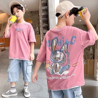 ผ้าฝ้ายเด็กใหม่เด็กแขนสั้นชายใหญ่ชายน้ำหล่อเสื้อยืดหลวมเกาหลีรุ่น top tide