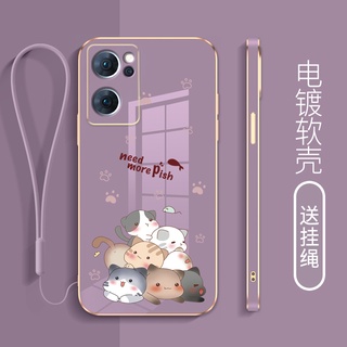 ใหม่ เคสโทรศัพท์มือถือ ชุบไฟฟ้า ขอบตรง กันลื่น กันคราบ พร้อมสายคล้อง สําหรับ oppo a57 2022 find x3 find x3 pro find x5 reno 7 reno 7 pro reno 7z reno 7 se a37 a57 a39