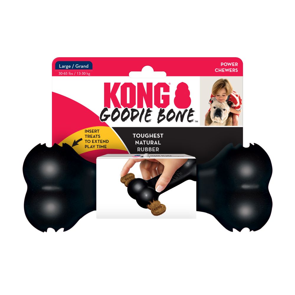 KONG Goodie Bone Extreme ของเล่นสุนัข กระดูกยางสีดำ เหนียวพิเศษ กัดเพลิน ทนทาน เสียบขนมด้านข้างได้