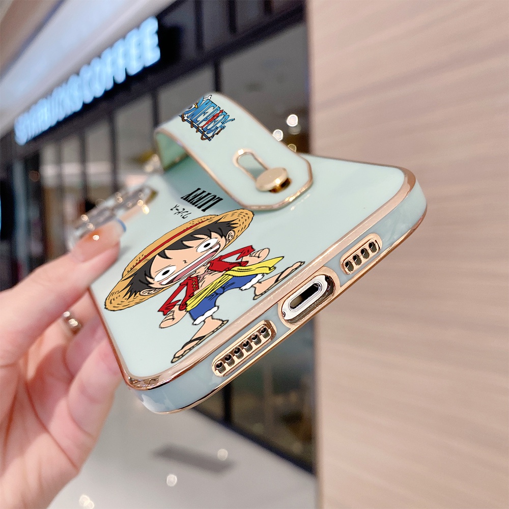 IPhone 13 12 Pro MAX Mini เคสไอโฟน สำหรับ Case Anime Hat Luffy เคส เคสโทรศัพท์ เคสมือถือ Wrist Strap Casing Full Cover Soft Electroplating TPU Cases #8