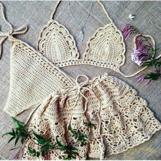 บิกินี่ถัก bikini crochet บราถัก งานถักมือสวยๆ รับถักงานตามแบบนะค่ะ👙🌴