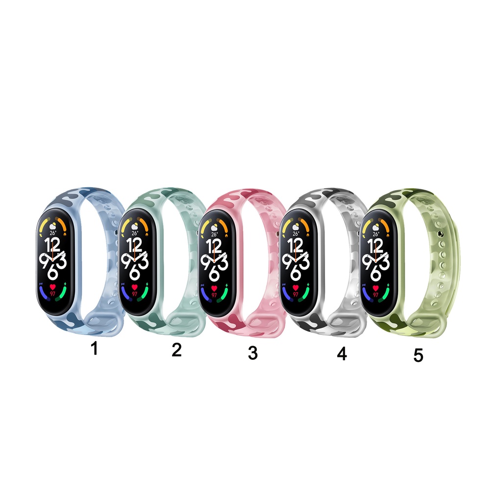สายนาฬิกาข้อมือซิลิโคน แบบนิ่ม ลายพราง สีสันสดใส สําหรับ Xiaomi Miband Mi Band 3 4 5 6 7