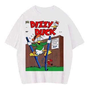 เสื้อยืดผ้าฝ้ายพิมพ์ลายแฟชั่นเสื้อยืด ลาย Dizy DUCK VINTAGE ขนาดใหญ่ สีขาว