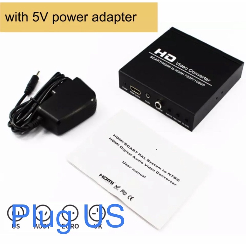 Full HD 1080P Converter High Definition Video Converter SCART To HDMI US ปลั๊กอะแดปเตอร์สำหรับ HDTV HD NK-8S