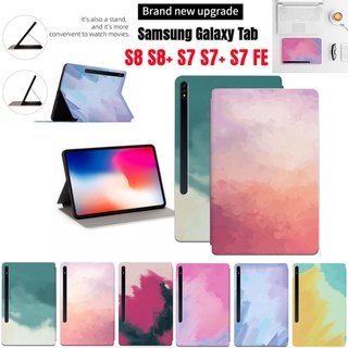 เคสแท็บเล็ตหนัง ฝาพับ ลายสีน้ํา คุณภาพสูง สําหรับ Samsung Tab S7 FE PLUS Tab S8 Tab S8plus Tab S7 FE 12.4