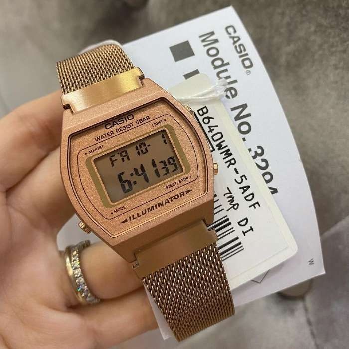 นาฬิกา Casio แท้ รุ่น B640WMR-5A. นาฬิกาผู้หญิง สายถักสีโรสโกลด์ -ของแท้ 100% รับประกันสินค้า 1 ปีเต็ม