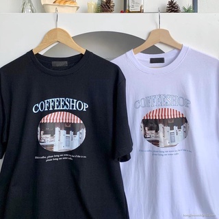 AY  MOST เสื้อยืด Oversize ลาย Coffee Shop ผ้าหนา สกรีนคุณภาพ OVS ZO oversize SML