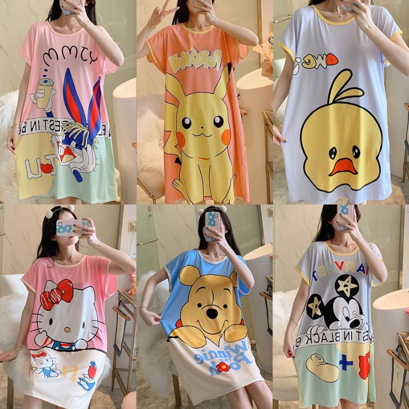 D004 พร้อมส่งจากไทย ชุดนอน ชุดนอนยาว ชุดนอนลายการ์ตูน