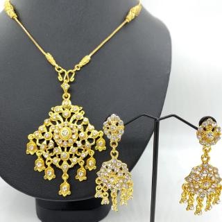 Vintage jewelry ชุดไทยสร้อยชุดต่างหู สร้อยคอเด็ก เพชรโบราณคลิปต่างหู