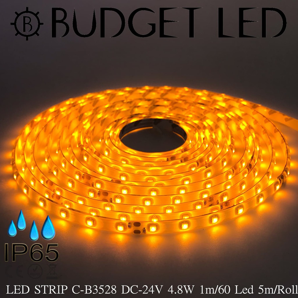 LED STRIP C-B3528-60-YELLOW DC-24V 4.8W/1M IP65 ยี่ห้อBUDGET LED แอลอีดีไฟเส้นสำหรับตกแต่ง 300LED/5M