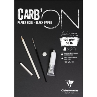 Clairefontaine CarbON กระดาษวาดเขียนสีดำ 120 แกรม สำหรับดินสอ สีชอล์ก และดรายเทคนิค A4 Glued pad 20sh 120g 975039C