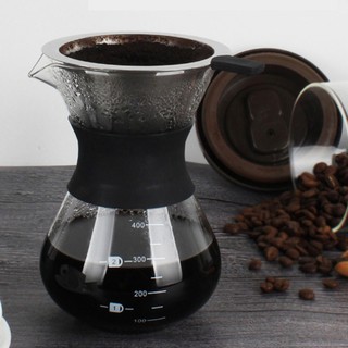 เหยือกดริปกาแฟ 400ml ที่ชงกาแฟ กาดริปกาแฟ ที่ดริปกาแฟ ผลิตจากแก้ว Coffee Maker Pot With Steel Filter maruni06