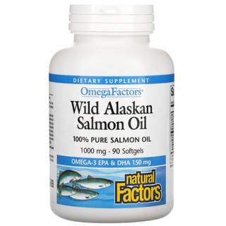 น้ำมันปลาแซลมอน อลาสก้า Natural Factors, Wild Alaskan Salmon Oil, 1,000 mg, 90 Softgels