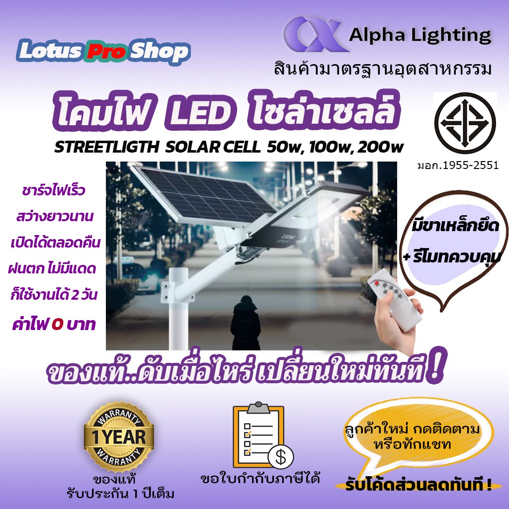 ALPHA โคมไฟ LED Streetlight SolarCell โคมไฟถนน แอลอีดี สปอร์ตไลท์ กัน ...