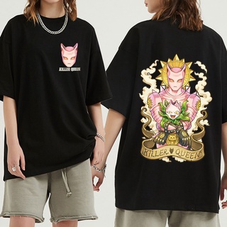 เสื้อยืดสีขาวเสื้อยืดคอกลมเสื้อยืด พิมพ์ลายกราฟฟิคอนิเมะ Jojo Bizarre Adventure สองด้าน ขนาดใหญ่ สไตล์ญี่ปุ่น สําหรับผู้