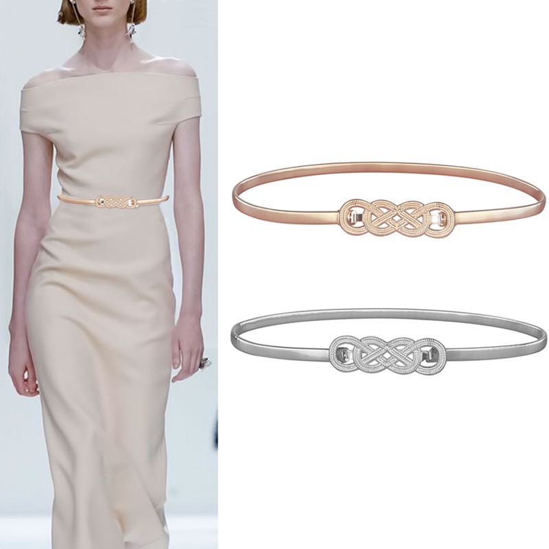 เงินทองเข็มขัดผู้หญิงสําหรับชุด สง่างาม ยืดหยุ่นหญิงเข็มขัดเอวนี้สุภาพสตรีเข็มขัดสําหรับผู้หญิง เข็มขัด