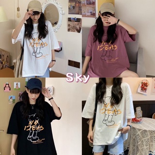 Sky เสื้อยืดโอเวอร์ไซส์ หมีด้านหลัง พร้อมส่ง เสื้อยืดแขนสั้นใส่สบายไม่รัดรูปผ้าระบายอากาศ No18