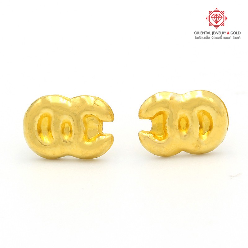 OJ GOLD ต่างหูทองแท้ นน. 0.6 กรัม 96.5% OC ขายได้ จำนำได้ มีใบรับประกัน ต่างหูทอง ต่างหูทองคำแท้