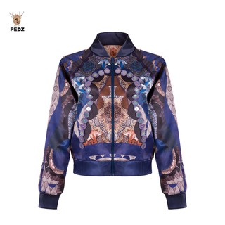 PEDZ Blue Navajo Jacket แจ๊คเก็ตไหมซาตินน้ำเงินพิมพ์ลายนาวาโฮ