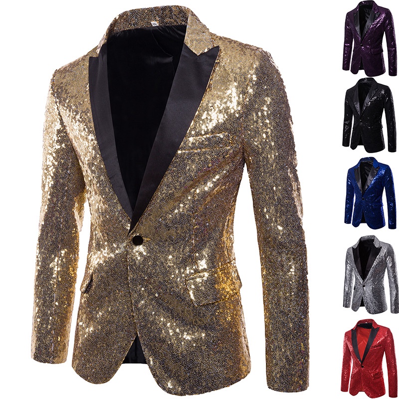 เงาทองเลื่อม Glitter Embellished Blazer เสื้อผู้ชายไนท์คลับ Prom ชุด Blazer ผู้ชายเครื่องแต่งกาย Hom