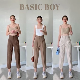 (𝟎𝟎𝟐) พร้อมส่ง🎒𝐁𝐀𝐒𝐈𝐂 𝐁𝐎𝐘🎒กางเกงทรงบอย8ส่วน ผ้าเปเป้A80ยืดหยุ่นกำลังดี กางเกงทำงานเอวสูงพรางหุ่นใส่สบาย ใส่ได้ทุกโอกาส