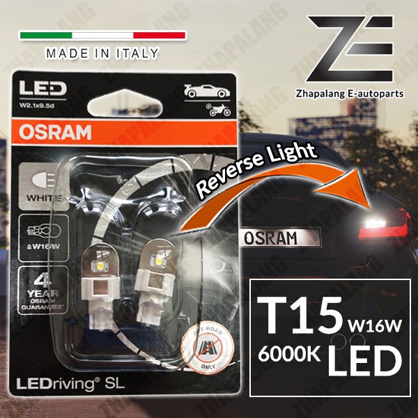 Osram T15 T16 W16W ไฟถอยหลัง LED สีขาว / ไฟเบรค (Made in Italy)