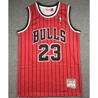 ใหม่ Chicago Bulls สําหรับผู้ชาย #23 เสื้อกีฬาบาสเก็ตบอล ปักลาย Michael สไตล์ย้อนยุค ลายทาง สีแดง