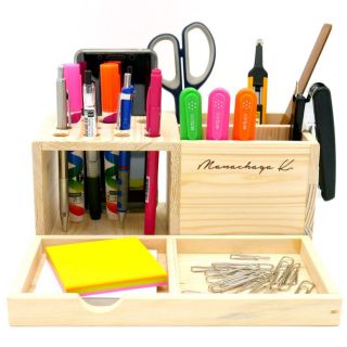 Pine wood stationeries organizer