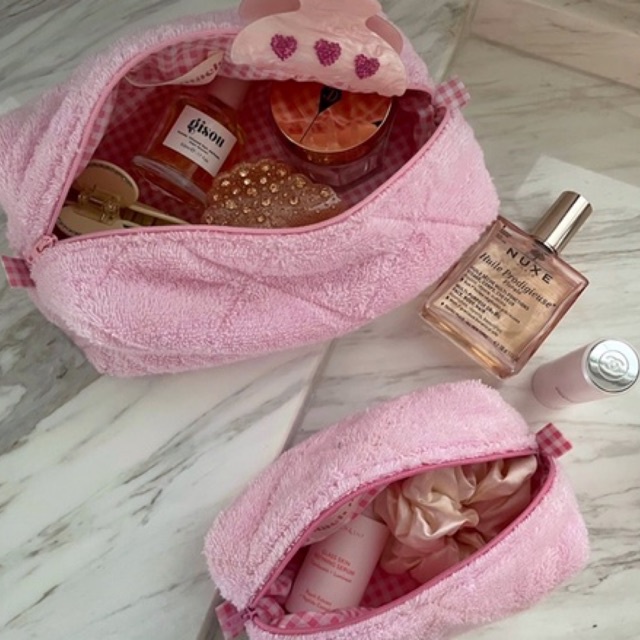 Pink Terry Pouch - machmachthelabel / กระเป๋าเครื่องสำอาง กระเป๋าผ้าขนหนูใส่ของ