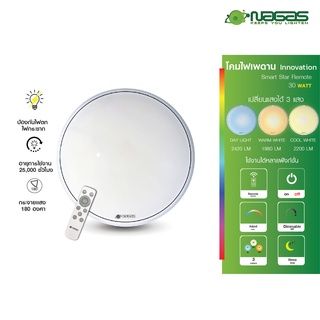 Nagas ไฟเพดานรีโมท LED รุ่น  Smart Star Remote 30 Watt เปลี่ยนได้ 3 แสง ควบคุมโดยรีโมท