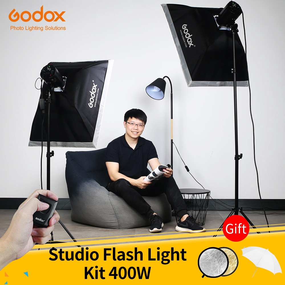 Godox 400Ws Strobe Studio Flash Light Kit 2pcs 200Ws Photographic Lighting - Strobes, Light Stands, 