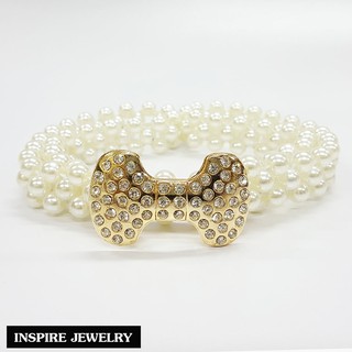 Inspire Jewelry ,เข็มขัดมุกสวยงาม หัวเข็มขัดรูปโบว์ งานแฟชั่น