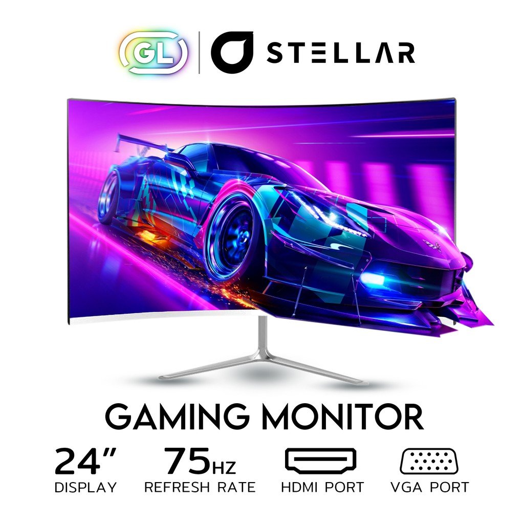 Stellar หน้าจอคอมพิวเตอร์ เกมมิ่ง Full HD จอโค้ง ไร้ขอบ 24 นิ้ว Gaming Monitor Curve VGA HDMI Full HD 1920 x 1080 75Hz