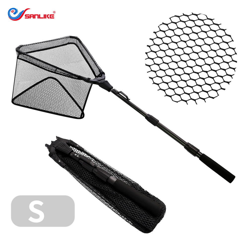 Sanlike แบบพกพาตกปลา Landing สุทธิยางเคลือบตาข่ายไนลอน Telescopic ไฟเบอร์กลาสเสาลื่น EVA Handle 110 ซม.